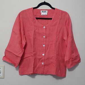 FLAX 100% LINEN Button Down Round Neck Top